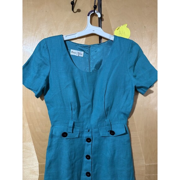 Vintage Bonnie Marx Womens Dress 8 Green Blue 80s Short Sleeve - Picture 4 of 8